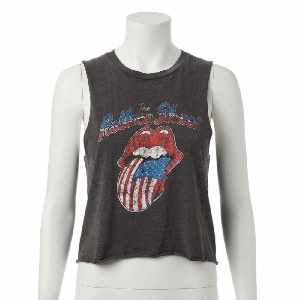 The Rolling Stones American Flag Tongue Crop Tank Top Medium
